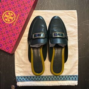 Tory Burch Dark Green Leather Mules Size 10.5